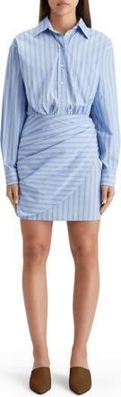 Scotch & Soda Long Sleeve Poplin Faux Wrap Shirtdress in Mystic Blue Stripe at Nordstrom Rack, Size 12 Us / 42 Eu