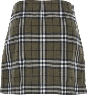 Burberry Womens Green Virgin Wool Skirt With Check Motif
