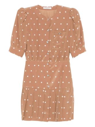 Alessandra Rich polka-dot pleated mini dress - Brown