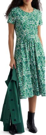 Seasalt Cornwall April Floral Stretch Organic Cotton Midi Dress in Woodland Floral Dark Stem at Nordstrom, Size 8 Us
