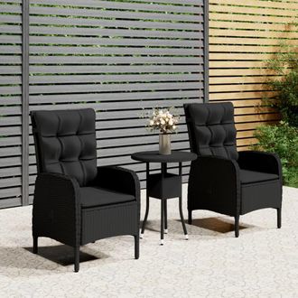 vidaXL Juego De Bistr&oacute; Para Jard&iacute;n 3 Piezas Rat&aacute;n Sint&eacute;tico Negro Vidaxl