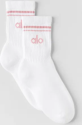 Alo | Half-Crew Throwback Socks in White/Vintage Pink, Size: Medium