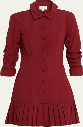 Cinq &agrave; Sept Lucilla Topstitched Pleated-Hem Mini Shirtdress