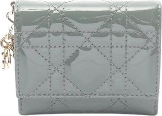 Dior Pre-owned Wallets, female, Green, Size: ONE SIZE Pre-owned Lady Dior Patent Leather Trifold Wallet
