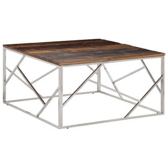 Berkfield Home Coffee Table Silver Stainless Steel & Solid Wood Sleeper