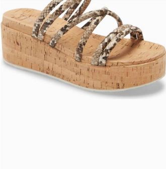 J/Slides Womens Snakeskin Cork Wedge Sandals In Natural