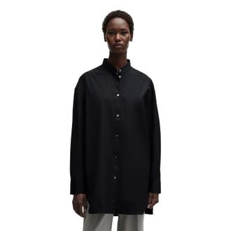 HUGO BOSS Damesoverhemd met bandkraag, oversized model en lange mouwen (Zwart)