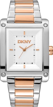 DKNY Women Watch, Two Tone Silver & Rose Gold Color Case, White Dial, Two Tone Silver & Rose Gold Color Metal Bracelet, 3 Hands, 3 ATM