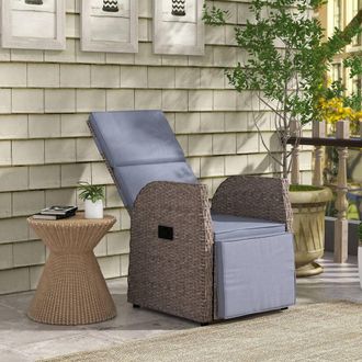 OUTSUNNY Outdoor Recliner Chair w/ Cushion Rattan Reclining Lounge Chair in Brown