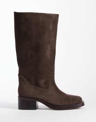 schuh Denmark stivali al ginocchio in camoscio sintetico marroni-Marrone
