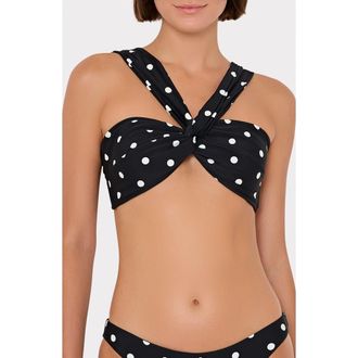 Milly Olivia Polka Dot Twist Front Bikini Top in Black/White at Nordstrom, Size Small