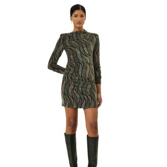 Souvenir Groene Gedrukte Gedrapeerde Mini Jurk - Dames - Korte kleedjes - Veelkleurig - S - Nylon - Kleedjes