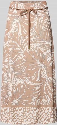 More & More More & More Midirock im Allover-Look mit Bindeg&uuml;rtel in Taupe, Gr&ouml;&szlig;e 34