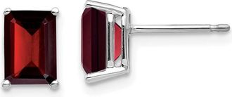 Diamond2Deal 14k White Gold 7x5mm Emerald Cut Garnet Earrings
