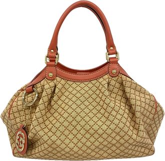 Gucci Brown Pink Canvas Tote Bag (Pre-Owned)