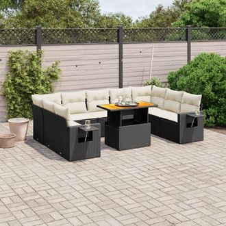 vidaXL Vidaxl - Set De Sof&aacute;s De Jard&iacute;n 10 Pzas Cojines Rat&aacute;n Sint&eacute;tico Negro