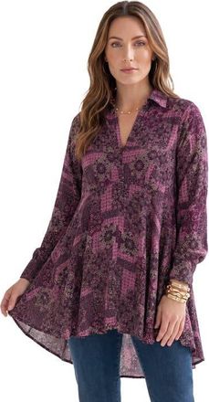 Roaman's Hand Crinkled Fit And Flare Tunic in Dark Berry Floral Mosaic at Nordstrom, Size 30