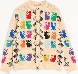 Valentino Cardigan Valentino In Lana Con Motivo Jacquard Le Chat De La Maison Uomo MULTICOLOR M