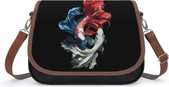 Generic Yin And Yang Fishes Crossbody Bag Womens Handbag PU Message Bags Shoulder Purse with Adjustable Strap