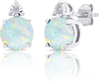 MAX + STONE Sterling Silver 7mm Round Gemstone and Diamond Accent Stud Earrings