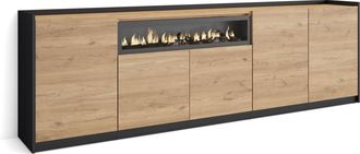 Skraut Home Skraut Home - Aparadores Para Sal&oacute;n, 260x37x80cm, 5 Puertas, Chimenea El&eacute;ctrica, Roble Y Negro