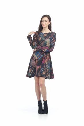 Papillon Multi Print A-Line Sweater Dress In Blue