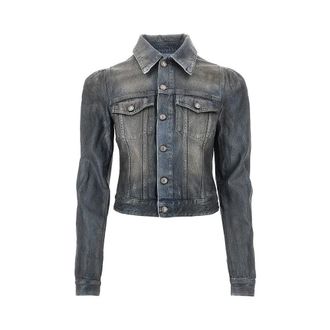 7 For All Mankind Waxed denim jacket with puff sleeves Woman S