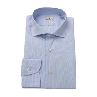 Bagutta Overhemden, Heren, Blauw, L, Katoen, Gestreept overhemd met Franse kraag