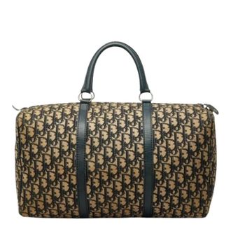 Dior Pre-owned Trotter Canvas Boston Bag - Dames - Pre-owned - Beige - Maat: ONE Size Leer