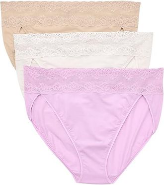 Natori Bliss Perfection French Bikini 3-pack Womens Underwear Calla Lily/Coconut/Cafe, Cotton