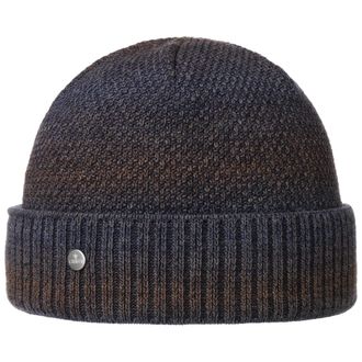 Lierys Carnell Beanie Knit Cuffed Hat Wool Blend Made in Germany Men Autumn Winter Brown-Blue One Size