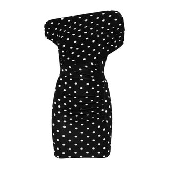 Self Portrait Jurk met polkadots en &eacute;&eacute;n schouderband - Dames - Jurken - Zwart - Maat: XS Viscose