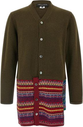 Comme Des Gar&ccedil;ons Jacquard Insert Cardigan - Heren - Vesten - Groen - M - Wol - Truien & Vesten