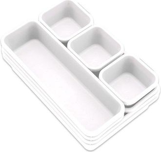 OEM Juego De 8 Bandejas Organizadoras Apilables, Separadores De Pl&aacute;stico Para Bandejas Organizadoras, Cosm&eacute;ticos, Ropa, Joyas, Color Blanco