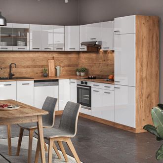 Vicco Cocina Esquinera R-line, Blanco Brillo Intenso/roble Dorado, 227 X 287 Cm Sin Encimera