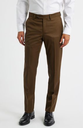 Berle Slim Fit Flat Front Brown Super 100s Wool Dress Pants in Tobacco at Nordstrom, Size 32