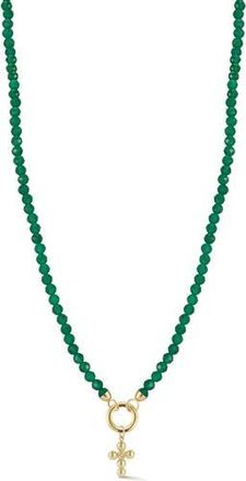 Ember Fine Jewelry 14K Yellow Gold Diamond Cross Beaded Necklace in Gold/green at Nordstrom Rack