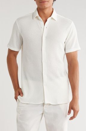 T.R. Premium Waffle Knit Short Sleeve Button-Up Shirt in White at Nordstrom Rack, Size Xx-Large