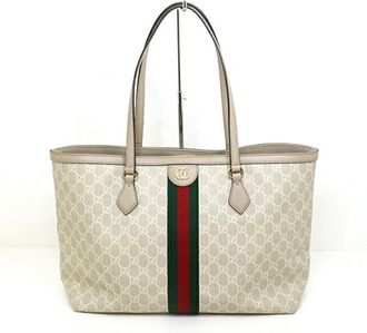 Gucci Beige Green Red Color White Gg Supreme Canvas Tote Bag (Pre-Owned)