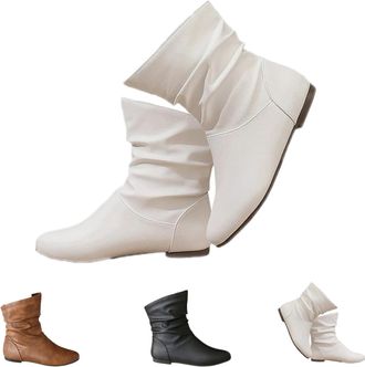 Generic Womens Slouchy Leather Boots,Womens Slouch Ankle Flat Boots,Low Heel Vintage Round Toe Slip On Wide Calf Slouchy Boot,Low Heel Booties Comfortable Slo