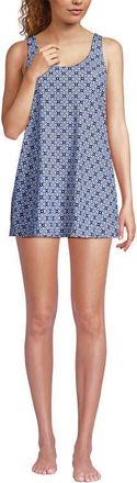 Lands End Scoop Neck Mini Swim Dress One Piece Swimsuit in Lake Blue Geo Floral at Nordstrom, Size X-Large P