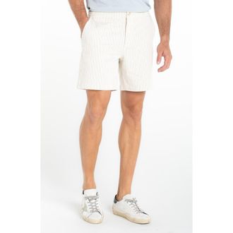 Liverpool L.A. Stripe Cotton Button & Drawstring Shorts in Ecru/Slate at Nordstrom, Size 33