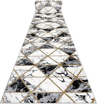 RugsX Rugsx - Alfombra De Pasillo Emerald Exclusivo 1020 Glamour, Elegante M&aacute;rmol, Triangulos Negro / Oro 70 Cm Black 70x230 Cm