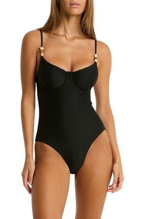 Sea Level Australia Caracus Balconette Underwire One-Piece Swimsuit in Black at Nordstrom Rack, Size 4 Us / 8 Au