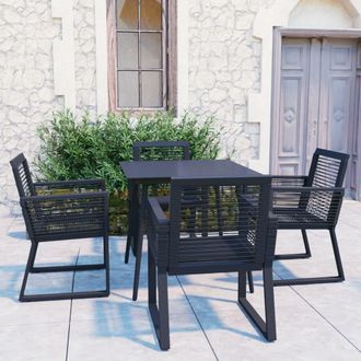 vidaXL Juego De Comedor Para Jard&iacute;n 5 Piezas Rat&aacute;n Pvc Negro Vidaxl