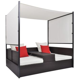 vidaXL Vidaxl - Cama De Jard&iacute;n Con Toldo Rat&aacute;n Sint&eacute;tico Marr&oacute;n 190x130 Cm