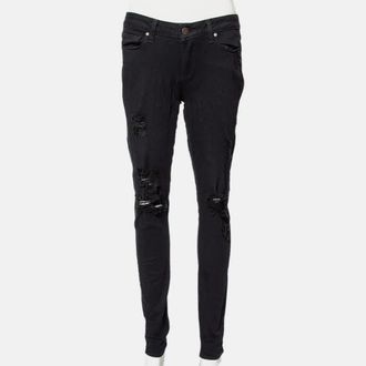 Paige Black Denim Ultra Skinny Distressed Verdugo Jeans