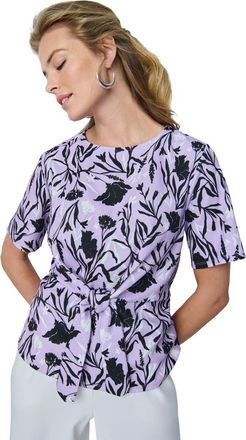 Jessica London Stretch Crepe Tie Waist Top in Lilac Pretty Florals at Nordstrom, Size Large