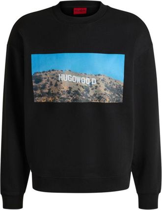 HUGO BOSS Cotton-terry sweatshirt with Hugowood print