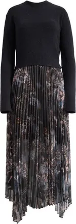 AllSaints Donatella Long Sleeve 2-in-1 Sweater & Dress Set in Ripple Gold Black at Nordstrom, Size X-Small